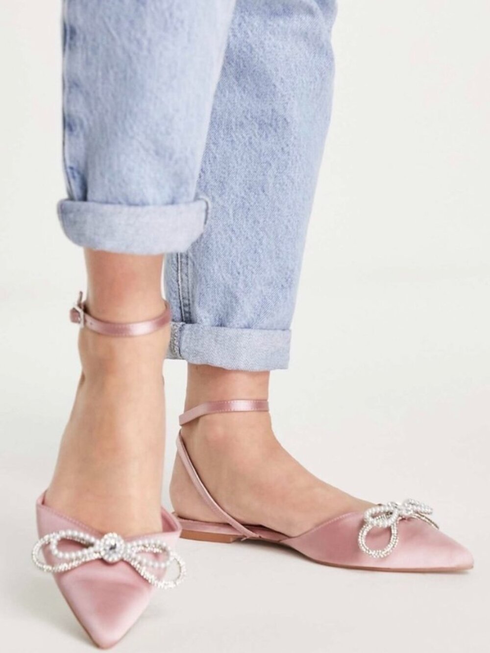 NIB ASOS LAVISH EMBELLISHED BOW FLAT SHOES UK 5/ US 7M